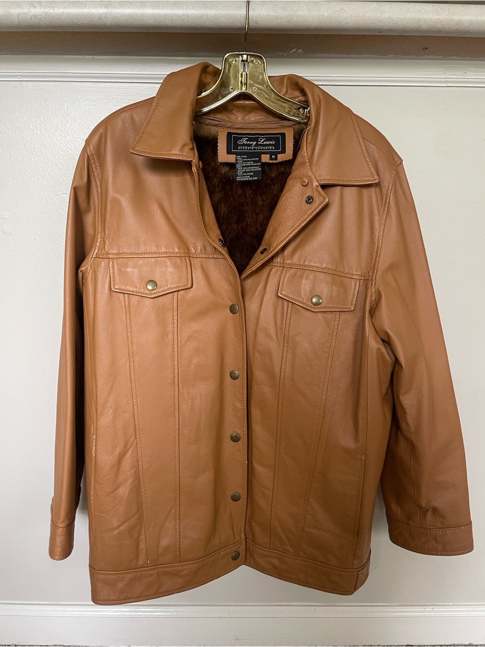Terry Lewis Tan Leather Jacket with Removable Brown Faux Fur Lining